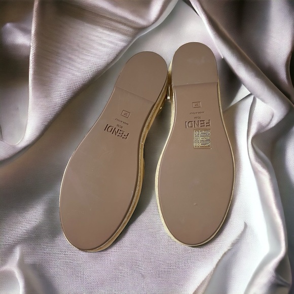 Fendi Yellow FF Logo Embroidered Fabric Ankle Wrap Espadrille Flats - Picture 7 of 7